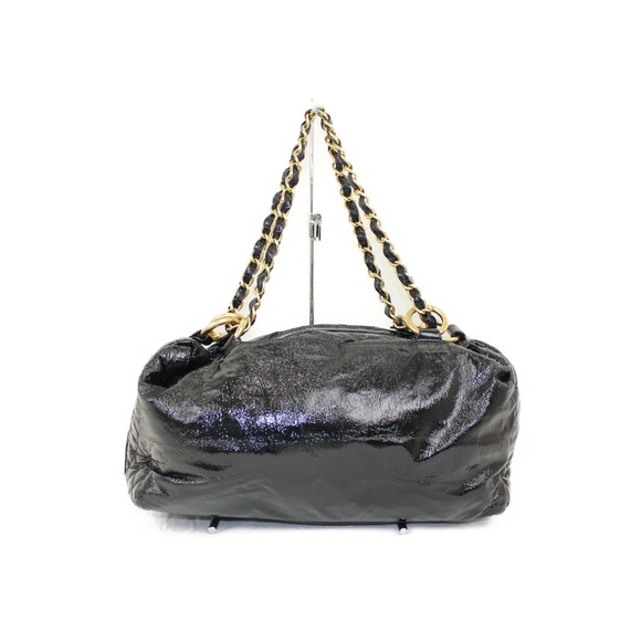 Chanel Black Chain Leather W Bag Patent - Picture 1 of 10